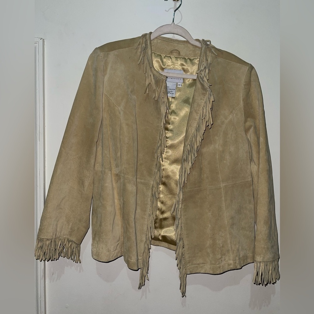 Pamela McCoy Open Leather Fringe Jacket